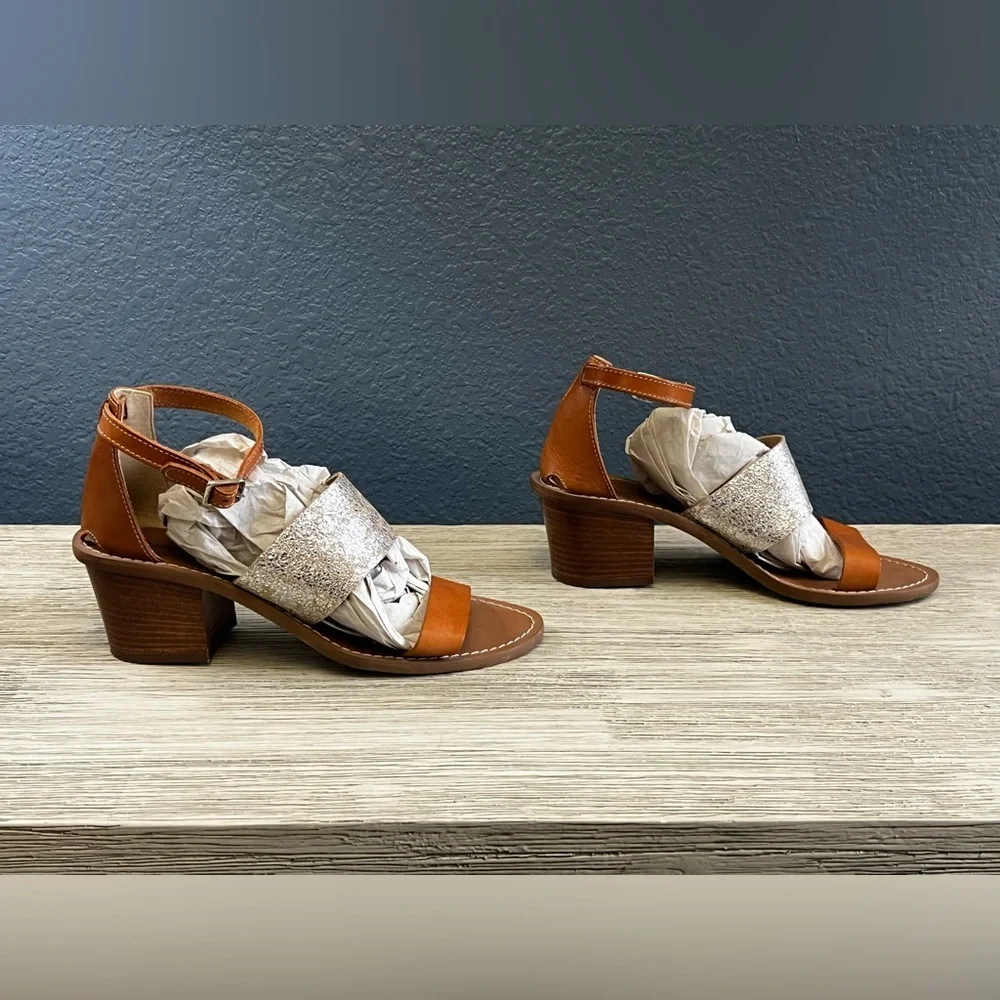 Elegant Brown and Silver Women's Block Heel Sandals